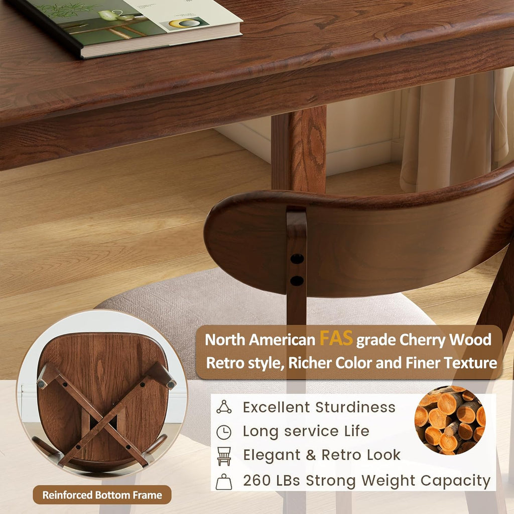 Modern Solid Wood Dining Chair Set of 6, Kitchen Dining Room Chair with Upholstered Cushion and Seat Cover, Curved Backrest, 100% FAS Grade North America Oak Wood, Walnut
