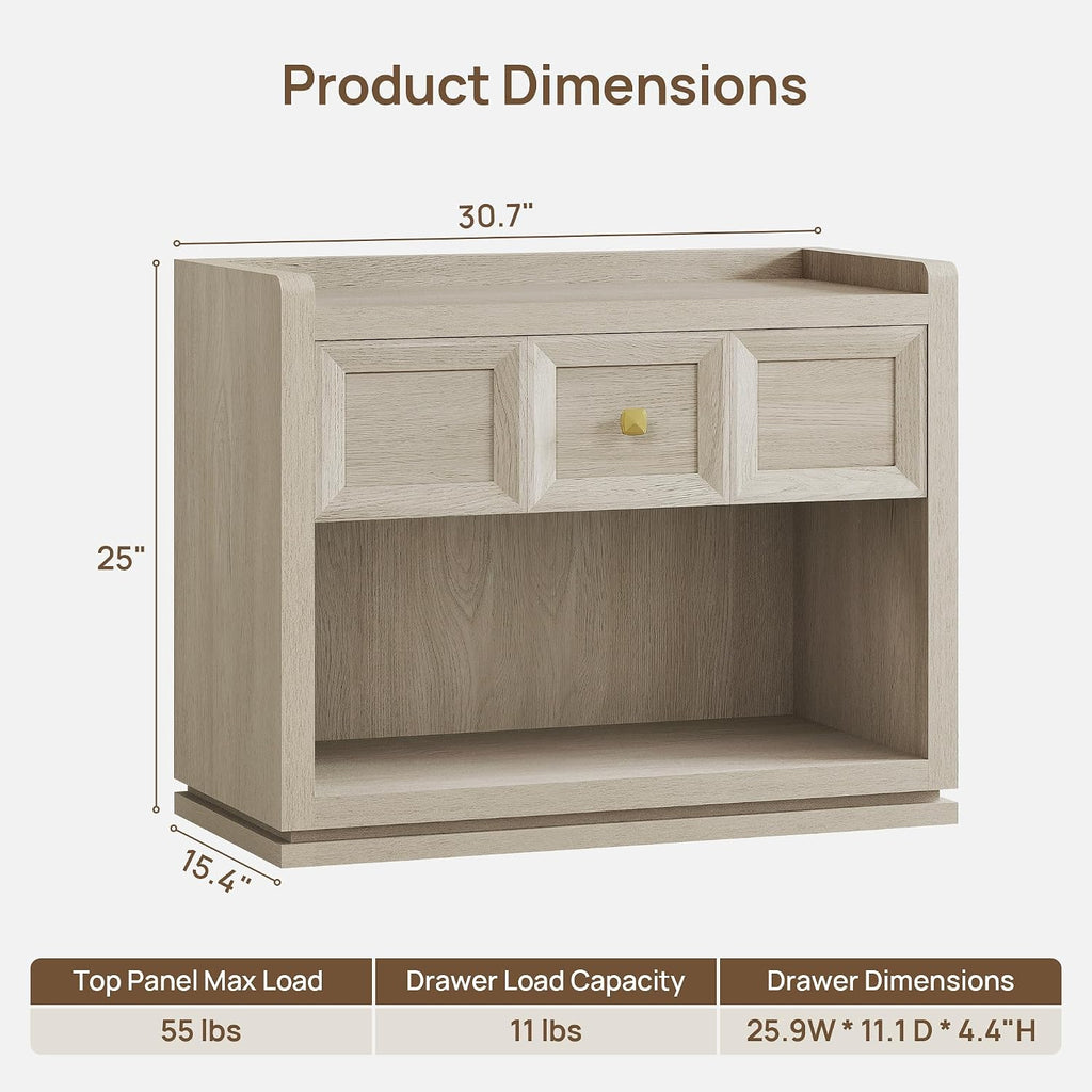 SICOTAS 31" Wide Nightstands Set of 2, Large Night Stands with Drawer | Oversized King Size Nightstand Bedside Table for Bedroom, Farmhouse End Side Table Set of 2 with Round Corners,Grey White Oak