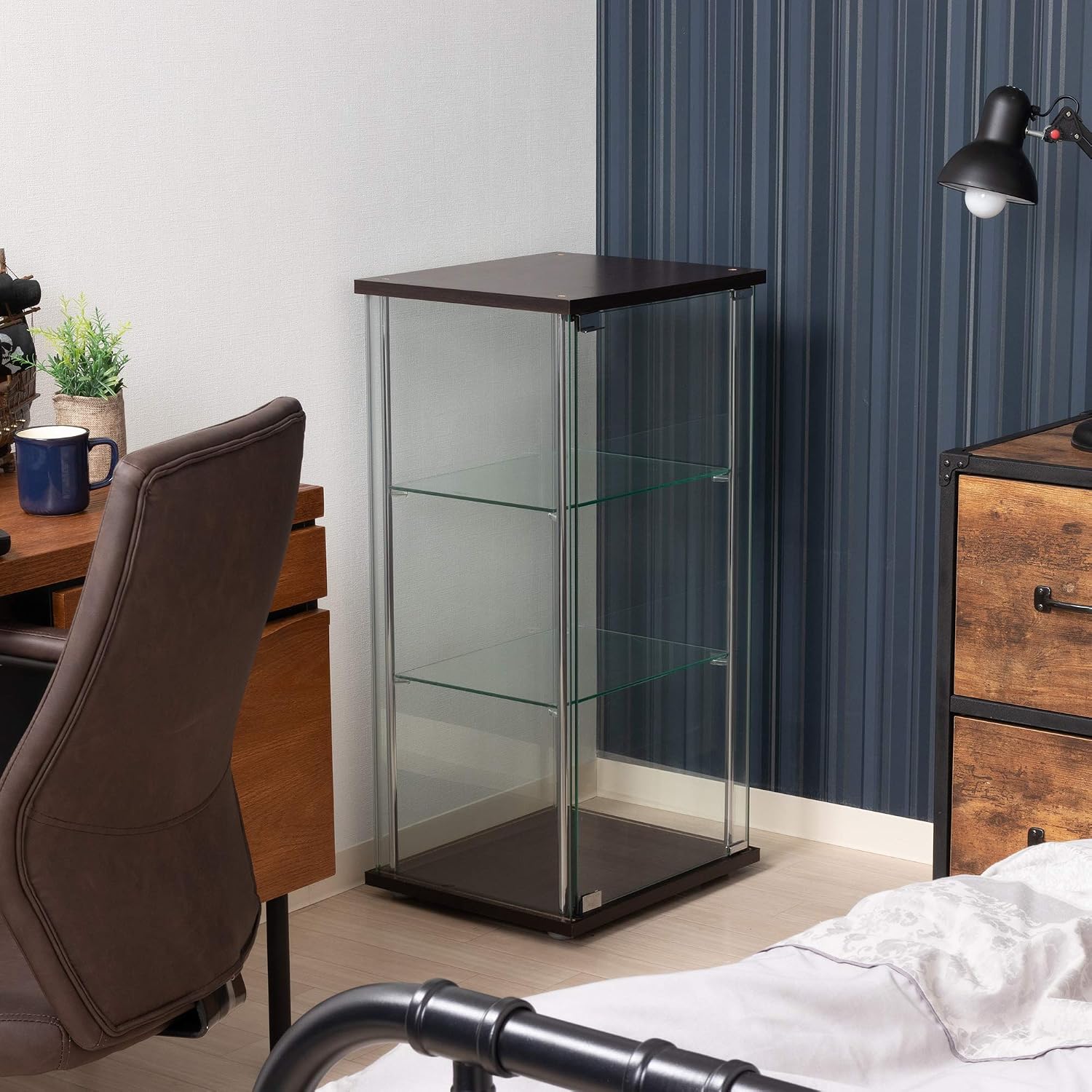 Fuji Boeki 96049 Collection Case, Figure Case, 3 Tiers, Width 16.7 x Depth 14.4 x Height 33.9 inches (42.5 x 36.5 x 86 cm), Brown, Tempered Glass, Full Glass,