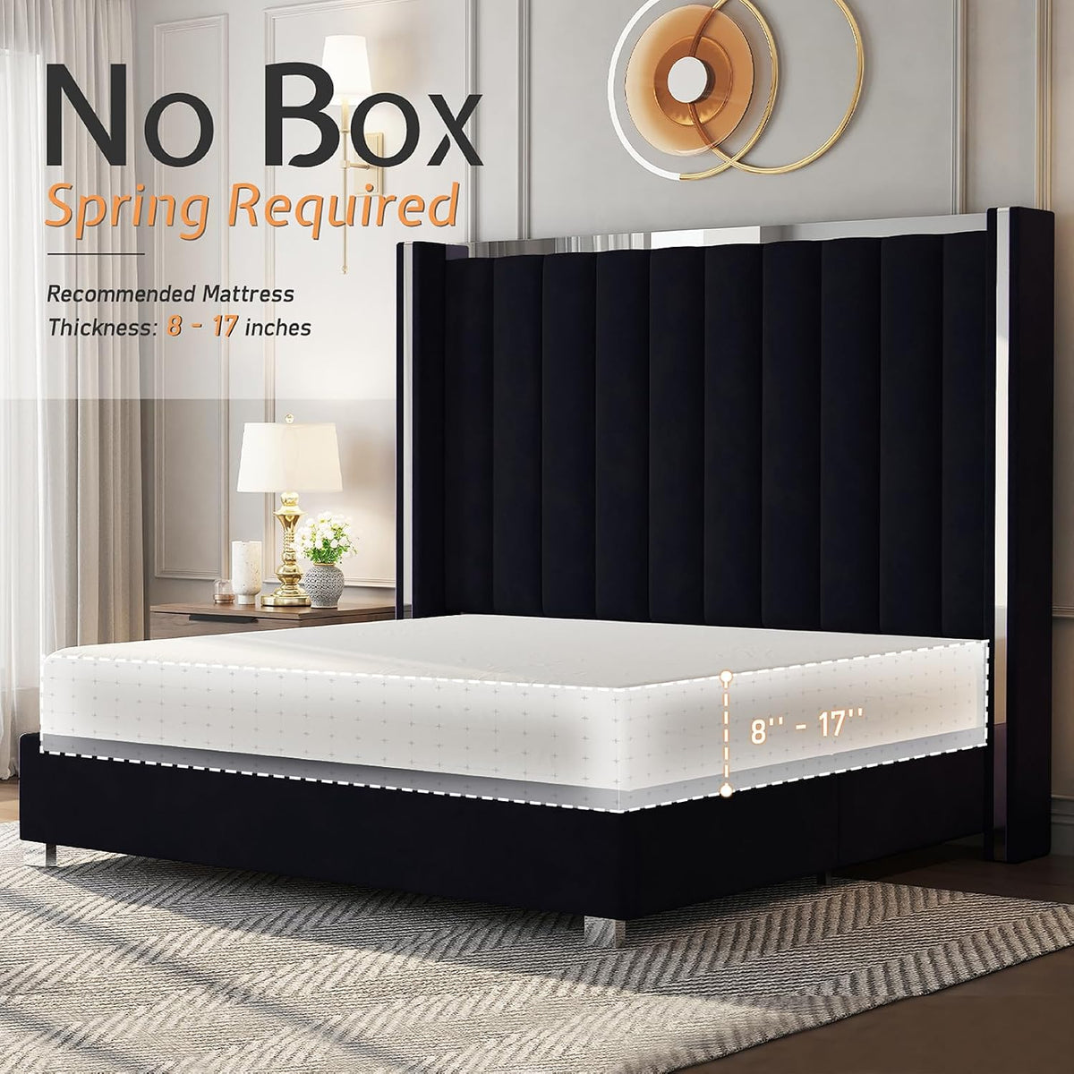 Jocisland Queen Upholstered Bed Frame with 58" Tall Headboard,Black