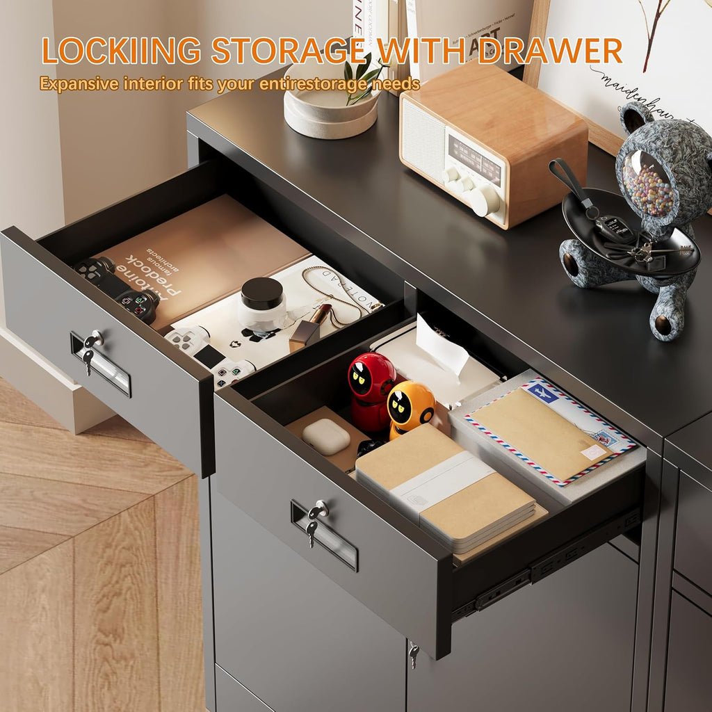 Locking Storage Cabinet, 36" H Metal Storage Cabinet, Metal Garage Storage Cabinet for Home, School, Office, Garage, Black