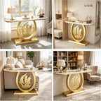 Zfmnoyev Long Accent Stone Top Narrow Console Table | Modern Half-Moon Accent Display Furniture, Narrow Sofa Tables for Foyer Living Room Hallway(Gold-C,100x30x80cm)