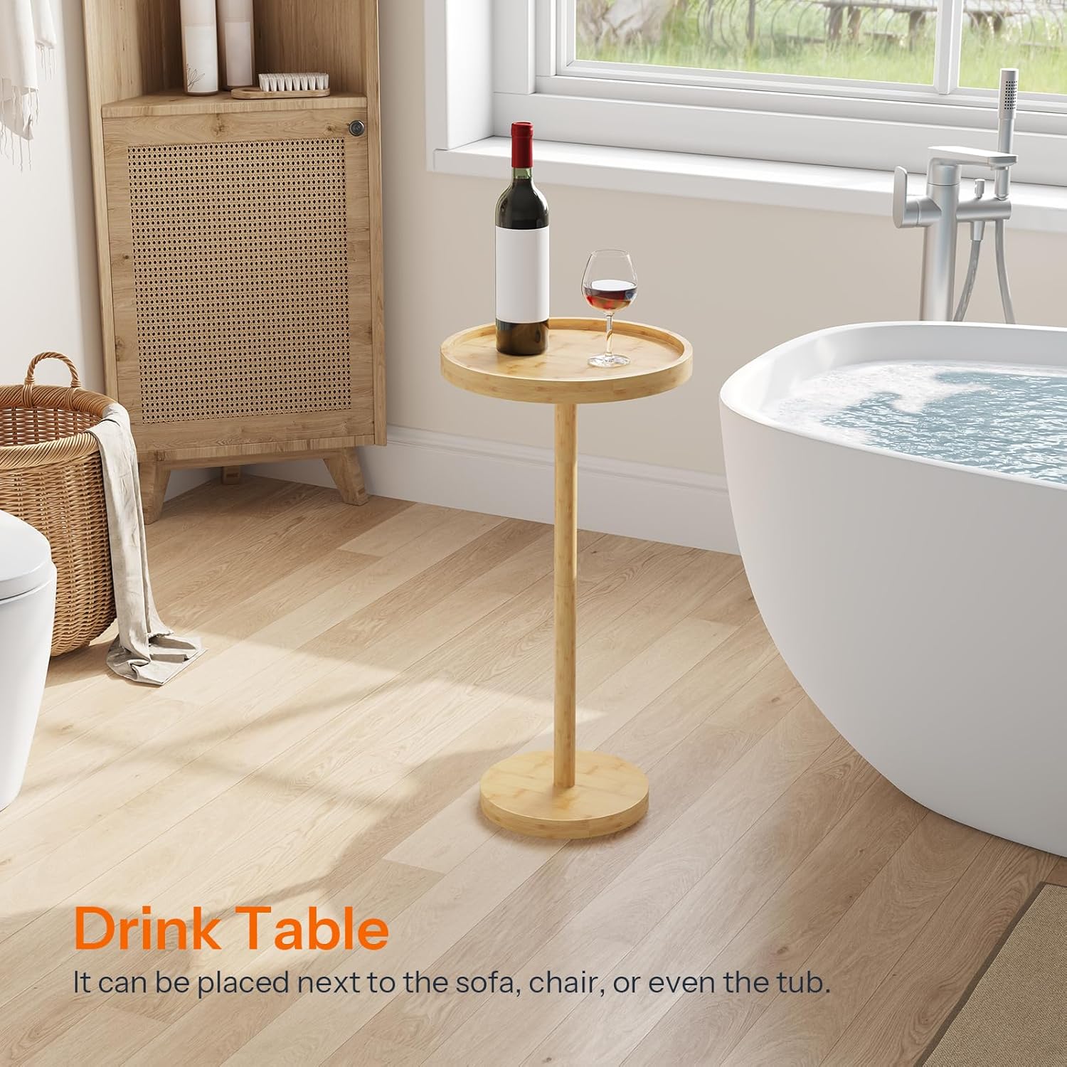 HOOBRO Small Round Side Table, Bamboo Drink Table, Coffee Martini Table with Pedestal Accent for Small Spaces in Living Room, Bedroom, Sofa Couch, Natural YL235BZ01