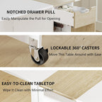 Folding Dining Table with 6 Wheels, Drop Leaf Tables for Small Spaces, Foldable Dining Table with 2-Layer Storage Rack, Kitchen Table with Drawer (White and Oak)