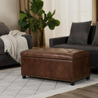Asense Storage Ottoman Bench, Faux Leather Ottoman with Storage for Living Room Bedroom, Multi-Functional Storage Chest Foot Rest, Upholstered Bench for End of Bed, Entryway, 35.4" W