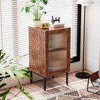 BVIUNTWO Glass Door Cabinet,2-in-1 Buffet Cabinet with Storage,32 Inch Farmhouse Console Table with Metal Base,Sideboard Coffee Bar Cabinet for Kitchen,Dining Room,Living Room,Brown