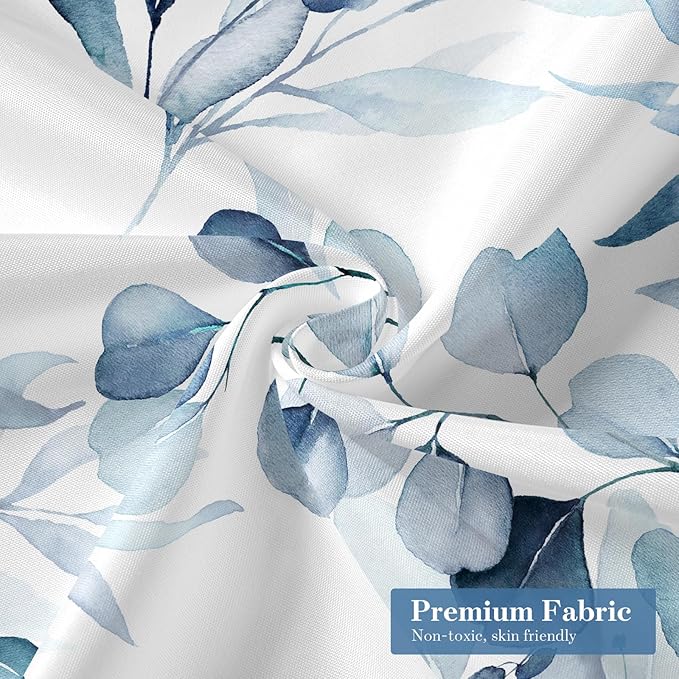 MitoVilla Blue Spring Floral Shower Curtain, Modern Plants Botanical Fabric Cloth Shower Curtains for Chic Elegant Bathroom Decor, Summer Watercolor Eucalyptus Leaf, 72x72