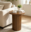Fsbecl Farmhouse Pedestal End Table Round Side Table with Fluted Panel Rustic Drink Table for Small Space Living Room (Walnut)