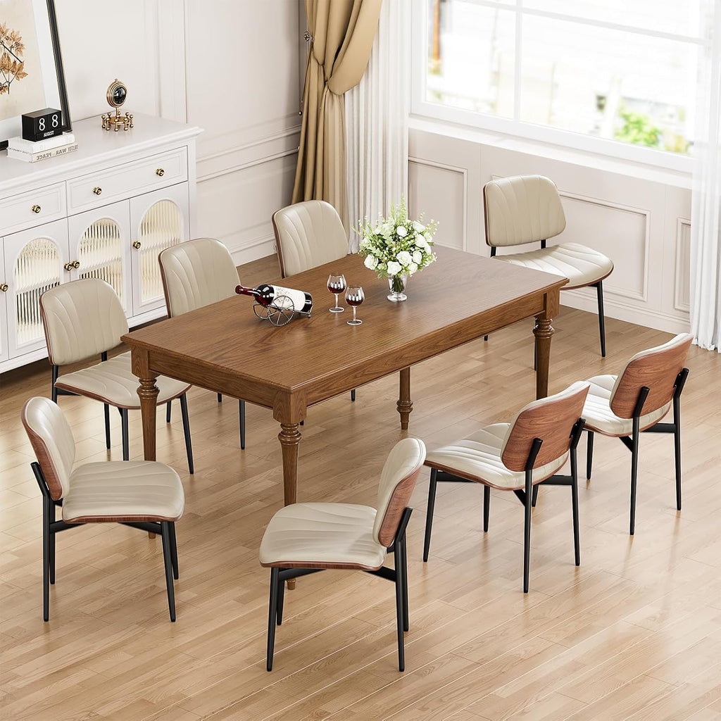YaFiti Dining Chairs Set of 4, Dining Room and Kitchen Chairs, Mid Century Modern Accent Chair, Upholstered PU Leather Chairs for Vanity with Walnut Bentwood and Metal Legs, Greige
