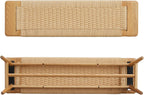47 Inch Boho Dining Bench Solid Oak with Hand Woven Rattan - Skinny Narrow Bench for Entryway, End of Bed Bench for King Bed, Modern Farmhouse Natural Wicker Hallway Seating