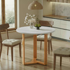 SIMTONAL 31.5" Round Dining Table, Space-Saving Small Dining Table for 2-4 People with Wood Grain Tabletop and Geometric Pedestal Base, Modern Farmhouse Table for Small Spaces, Apartment,White