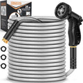 Garden Hose Metal 25FT, Stainless Steel Heavy Duty Water Hose With 10 Function Nozzle, No-Kink, Tough & Flexible, Sturdy and Lightweight, Rust Proof for Yard, Outdoor, RV