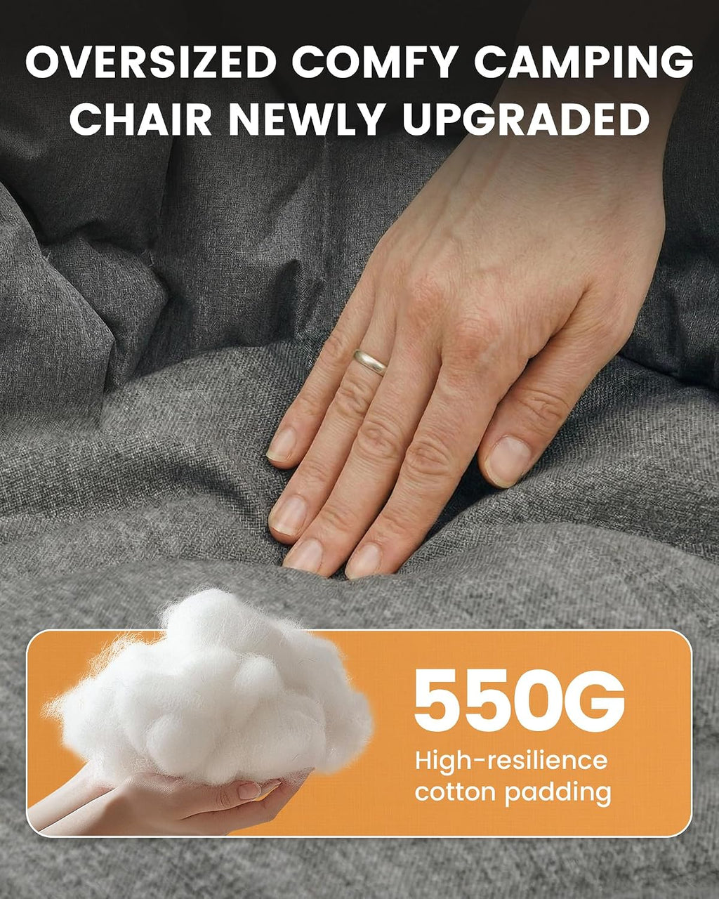 Upgrade Oversized Padded Camping Chair with Adjustable Cup Holder,Weight Capacity 400 LBS,Built-in Comfy Foam Armrest Supports,Heavy Duty Moon Leisure Folding Chair for Camping, Orange (2 Pack)