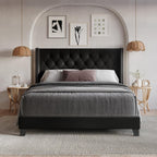 HOME DESIGN Homer Queen Tufted Wingback Upholstered Panel Bed, Black