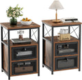 VECELO End Side Table, Modern Night Stand with Storage Space and Door, Set of 2 Nightstands for Living Room,Bedroom,Lounge, Brown