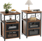 VECELO End Side Table, Modern Night Stand with Storage Space and Door, Set of 2 Nightstands for Living Room,Bedroom,Lounge, Brown