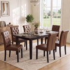 LSSPAID Dining Chairs Set of 6, Modern Armless Parsons Side Chairs, Upholstered Button-Tufted PU Leather Dining Kitchen Chairs with Solid Wood Legs, Brown