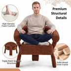 ANJ Modern Chenille Accent Chair, Barrel Armchair with Solid Wood Legs & Curved Backrest, Modern Arm Chair with Upholstered Fabric for Living Room & Vanity Room, Orange