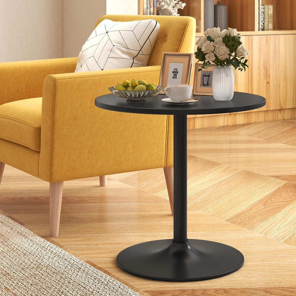 COSTWAY 3 Pieces Bar Table Set, Round Cocktail Table and PU Leather Adjustable Swivel Chairs, Modern Counter Height Furniture Set with 2 Bar Stools for Small Space, Kitchen, Office (White+Black)