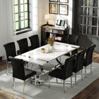 BQueen 78 inch White and Silver Dining Table for 4-8, Luxury Modern White Large Kitchen Table with Chrome Stainless Steel U-Base for Dining Room Kitchen Apartment