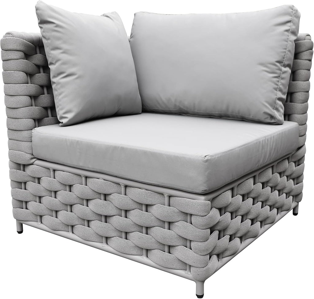 TWT Khaki Gray Left Arm Outdoor Patio Sofa, Modular Woven Rope Sectional Chair with Water-Resistant Cushion & Rust-Proof Frame, for Backyard Balcony Deck
