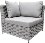 TWT Khaki Gray Left Arm Outdoor Patio Sofa, Modular Woven Rope Sectional Chair with Water-Resistant Cushion & Rust-Proof Frame, for Backyard Balcony Deck