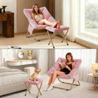 Comfy Saucer Chair for Adults, Foldable Living Room Chairs, Soft Faux Fur Lounge Chair for Bedroom, Reading Chairs, X-Large (Ottoman-Pink)