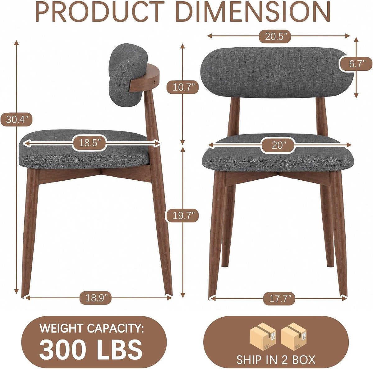 Solid Wood Dining Chairs Set of 4, Mid‑Century Modern Square Seat Cushion Chairs with Extra‑Thick 1.6" Legs and Curved Back, Heavy‑Duty Kitchen & Dining Room Chairs, Dark Grey