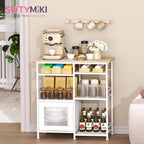 SWTYMIKI Coffee Bar Cabinet Station - Farmhouse Small Coffee Stand Station with Doors, Rustic Storage Organizer for Kitchen, Buffet Sideboard Cabinet Table for Home, Office, Corner, Bar, White