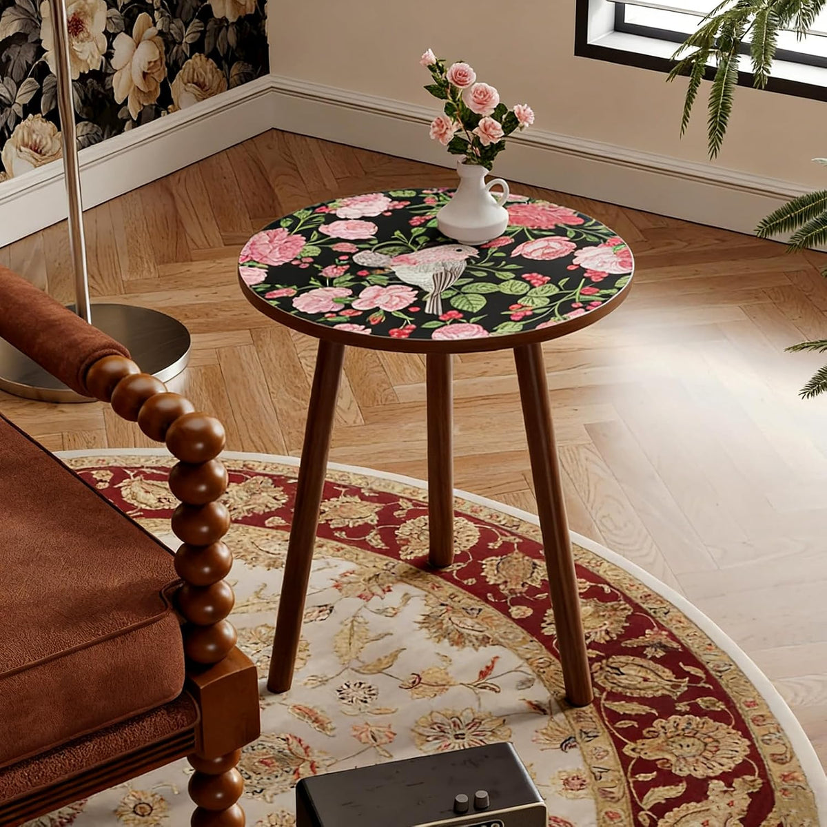 Round Side Table,Mid Century Modern End Table for Couch Bedside,Easy Assembly Accent Nightstand with Solid Wood Leg for Living Room,Bedroom,Corners,Small Table Stand for Small Spaces