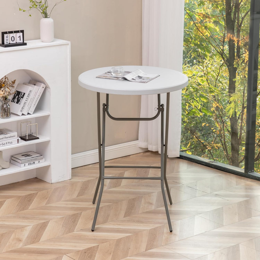 BTExpert 32" Round 43" Bar Height White Granite Plastic Folding Table Portable Commercial Table Banquet Card Coffee Dining Table for Wedding Party Event Home Kitchen Outdoor Set of 4