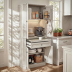72.2" Tall Kitchen Pantry Cabinet with Doors, Farmhouse Storage Cabinet with Charging Station & LED Light, Drawer, Adjustable Shelves and Pull-Out Shelves, White Wood Pantry Cupboard for Dining Room