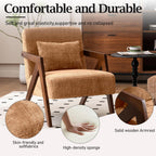 Mid-Century Modern Accent Chair Set of 2 with Solid Wood Frame，Upholstered Chenille Living Room Arm Chairs with Pillow for Bedroom, Living Room, Reading Room, Balcony, Brown
