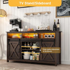 Vinctik 6&Fox 57In Wooden Farmhouse Entertainment Center for 60/65 inch TV,Double Layer Storage Farmhouse TV Stand,Double-Row Sockets with Wood Sliding Barn Door TV Stand(Double Layer Rustic Brown)
