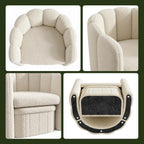 Homkdom Barrel Accent Chair with Storage Ottoman, Teddy Fleece Shell Back, Ergonomic Lumbar Support, Spring Foam Seat, 300 lbs, Reading Chair for Bedroom Living Room Home Office Creamy White