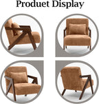 Mid-Century Modern Accent Chair Set of 2 with Solid Wood Frame，Upholstered Chenille Living Room Arm Chairs with Pillow for Bedroom, Living Room, Reading Room, Balcony, Brown