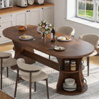 70.8" Dining Table for 4-6, Oval Kitchen Tables with Storage, Long Dinner Table with Curved Base, Modern Dining Room Tables for Living Room Gathering (Walnut)