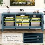 Tangkula Farmhouse TV Stand for TVs Up to 65-in, Classic Media Entertainment Center w/Glass Door Cabinets & 4 Adjustable Shelves, Modern TV Console Table w/ 3 Cable Holes for Living Room (Teal Blue)