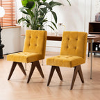Rowill Modern Upholstered Dining Chairs Parsons Chair Linen Fabric Kitchen Chairs Tufted Armless Dining Room Chairs with Wood Legs Set of 2, Yellow