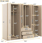 Merax Large 6 Doors Wooden Wardrobe, Bedroom Tall Armoire Closet Organizer with Big Drawers, Hanging Rails and Shelves, Clothes Storage Cabinet for Garage & Laundry Room, Natural