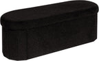 PINPLUS Storage Ottoman Bench Tufted Oval Ottomans Bench Foot Rest, Chest Box Velvet Bench with Storage 43"x15"x15" (Black)