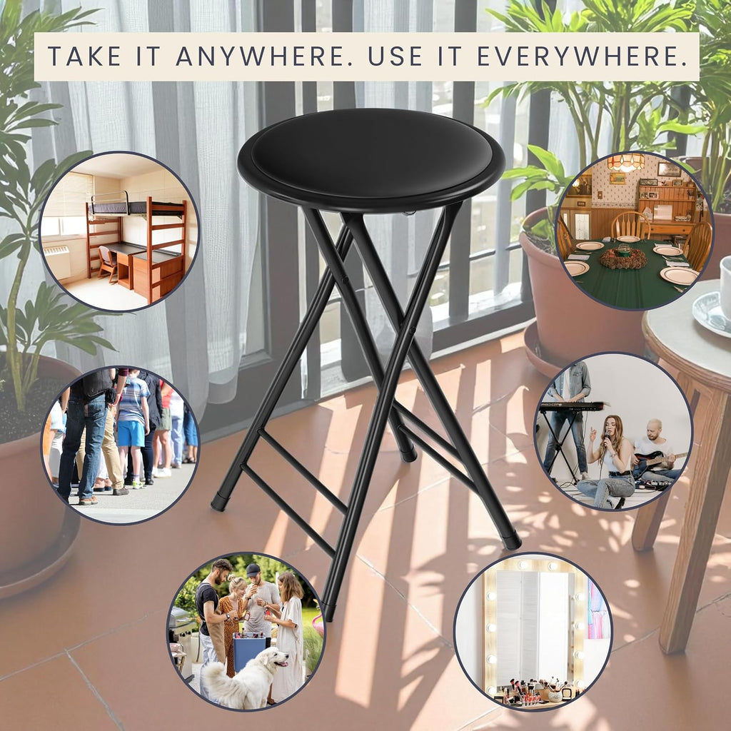 Folding Stool - Portable Backless 24-Inch Stool with 225lb Capacity, Single | Collapsible Counter Bar Stools, Compact Folding Chair, for Kitchen or Rec Room, Camping, Indoor and Outdoor by Lavish Home