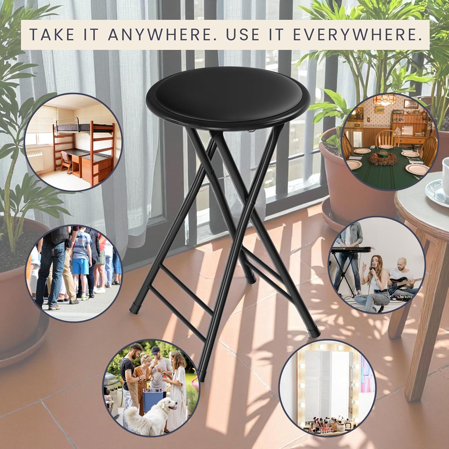 Folding Stool - Portable Backless 24-Inch Stool with 225lb Capacity, Single | Collapsible Counter Bar Stools, Compact Folding Chair, for Kitchen or Rec Room, Camping, Indoor and Outdoor by Lavish Home