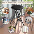 Lavish Home Folding Stool with Padded Backless Seat, Black, 24 Inch | Counter Height Bar Stools with 225lb Capacity, Portable Indoor & Outdoor, Extra Seat for Kitchen, Rec Room or Camping