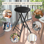 Lavish Home Folding Stool with Padded Backless Seat Set of 2, Black, 24” | Counter Height Bar Stools with 225lb Capacity, Portable Indoor & Outdoor, Extra Seat for Kitchen, Rec Room or Camping