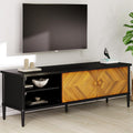 Howizz Lenia 63" Solid Acacia Wood TV Media Console 65 70 75 Inch | Farmhouse Rustic Mid Century Modern TV Stand Living Room, Entertainment Center Storage & Cabinets, Black Brown Teak