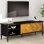 Howizz Lenia 63" Solid Acacia Wood TV Media Console 65 70 75 Inch | Farmhouse Rustic Mid Century Modern TV Stand Living Room, Entertainment Center Storage & Cabinets, Black Brown Teak