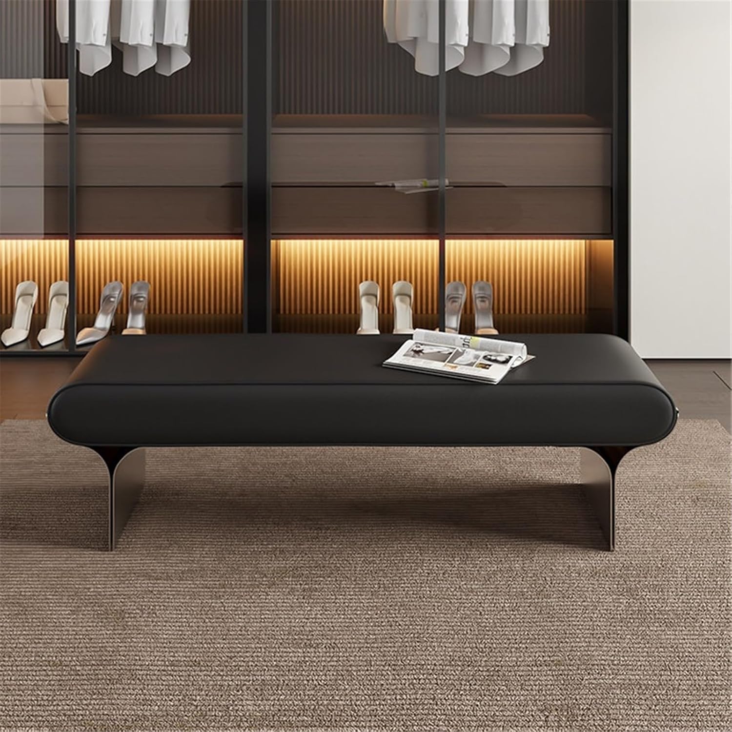 Modern Upholstered Bed end Stool Bedroom Home Use Bedside Dressing Room Wooden Shoe Changing Entryway(XS)