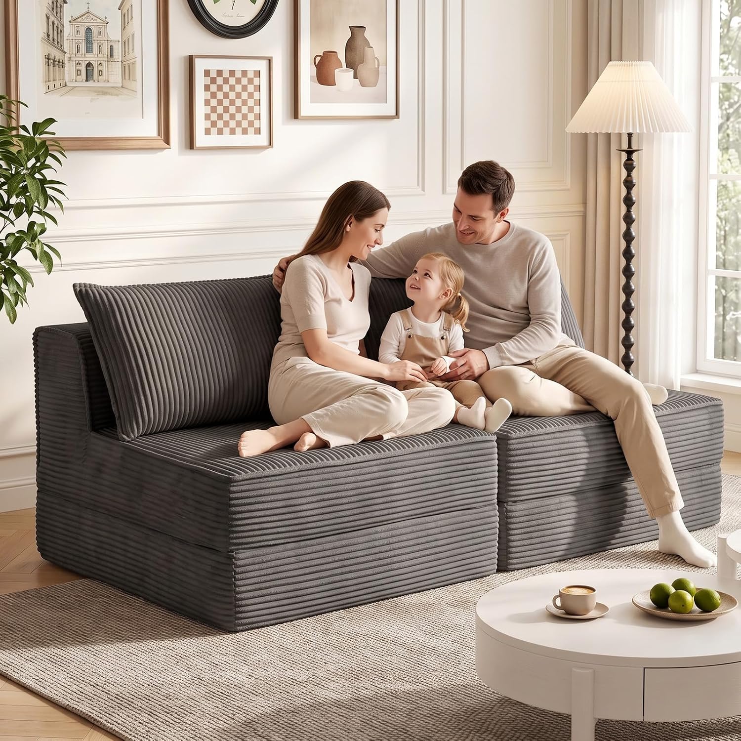 Loveseat Couch Bed,Convertible Sofa Bed with Pillows,Pull Out 2-Seater Small Couch,Fold Out Floor Futon Sleeper Sofa Bed for Living Room Bedroom,Grey,2-Piece Set