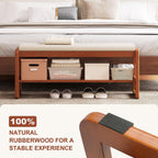 PETKABOO Shoe Bench Storage Rubberwood with Leather Cushion 39.4", Waterproof Easy to Clean 550LBS Organizer Shoe Rack for Entryway, Hallway, Mudroom, Front Door